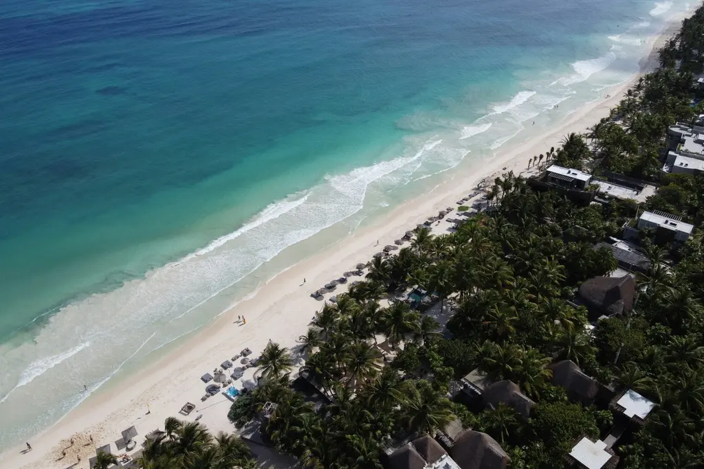 Aerial view of the Tulum coast and hotel zone
